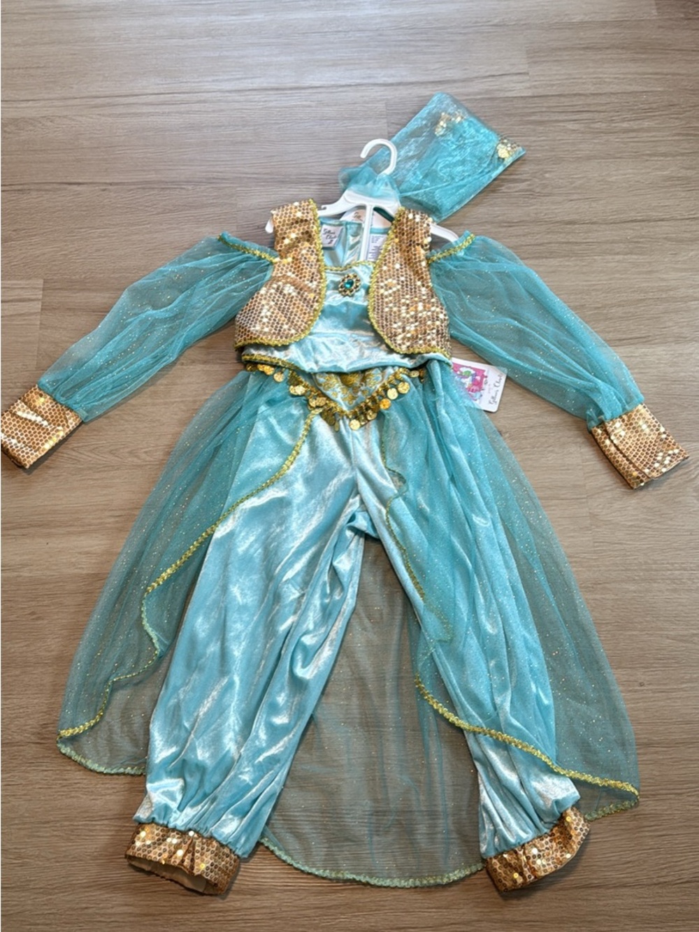 Girls Aqua and Gold Genie Princess Jasmine Costume Size 7/8